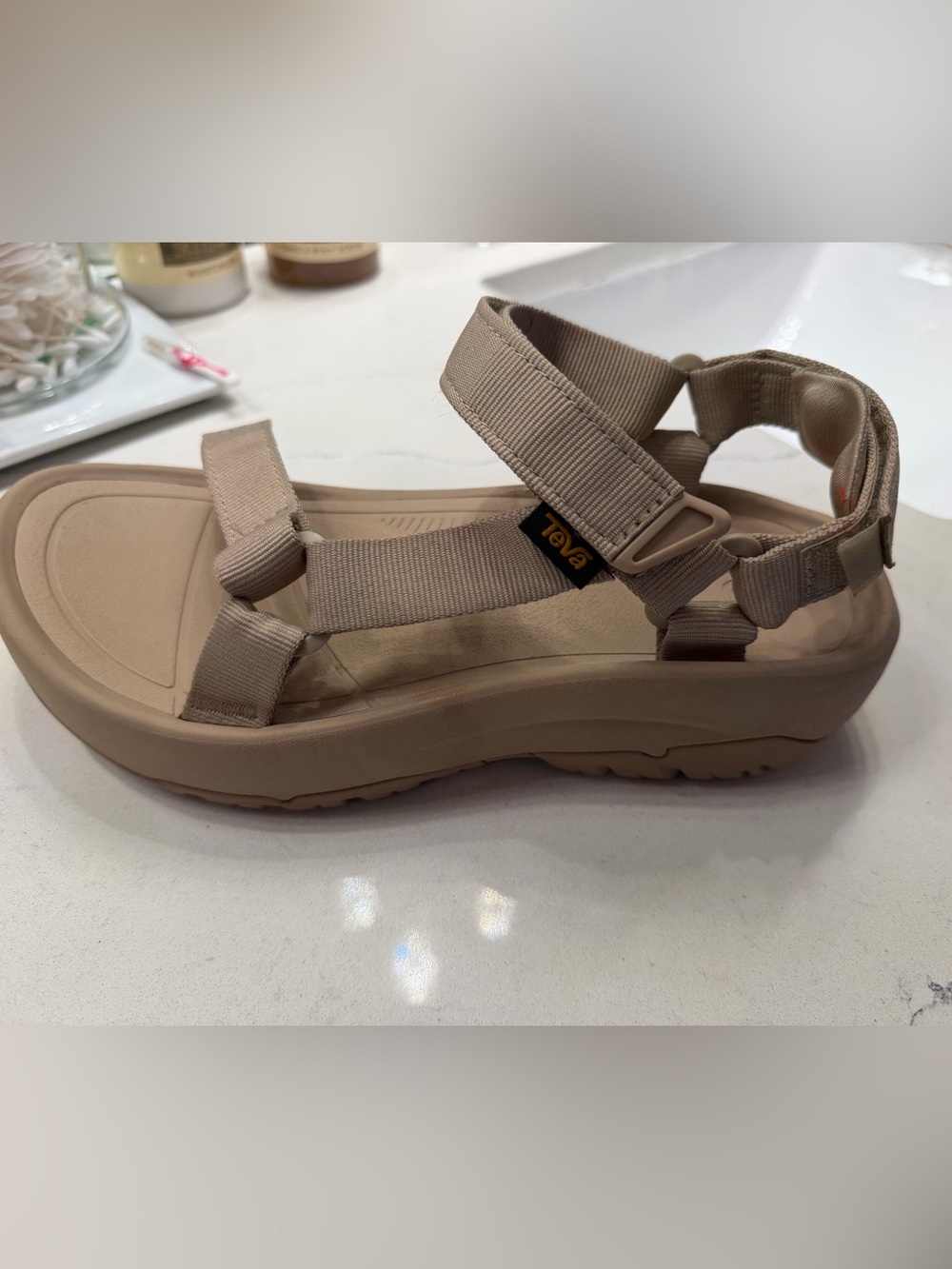 Teva Beige Hurricane Ampsole Platform Sport Sandals with Adjustable Straps